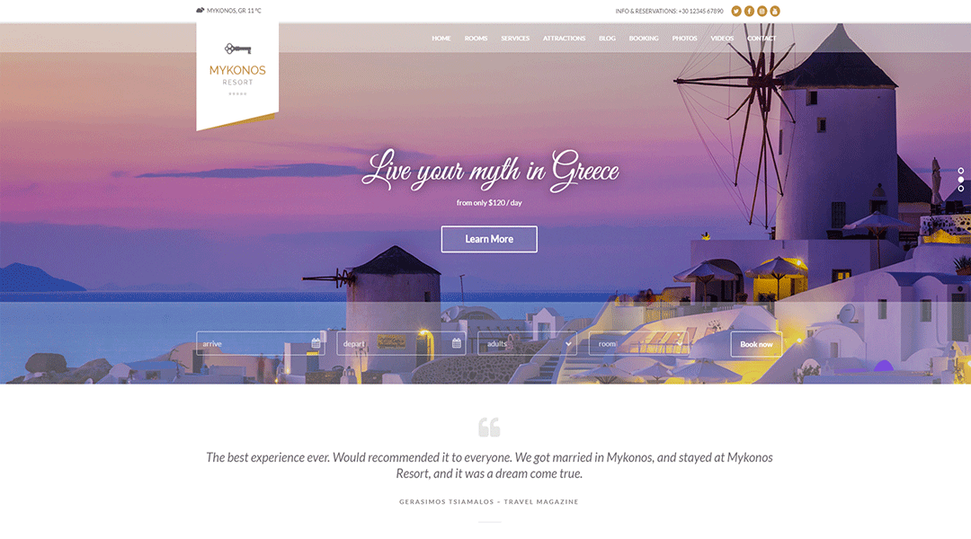 Mykonos - classical hotel WordPress theme