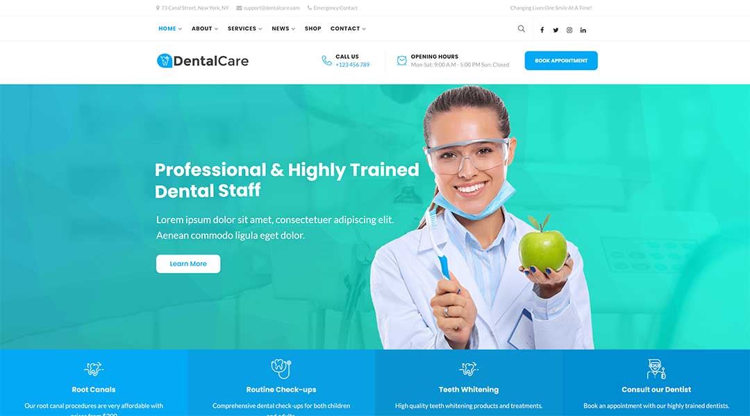 Dental care - WordPress doctor theme for the dentists, dental clinics, orthodontists
