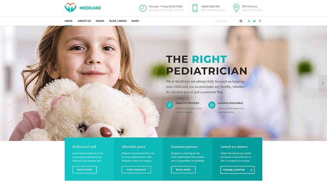 Medicare - clean and professional doctor WordPress theme