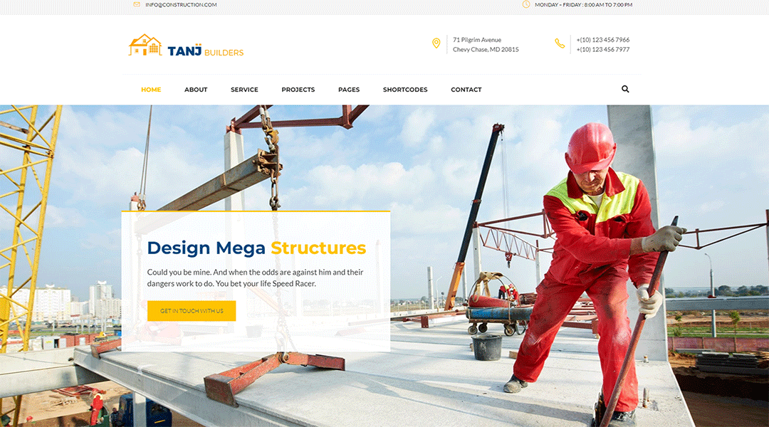 Tanj Construction - Building Construction & Architecture WordPress Theme