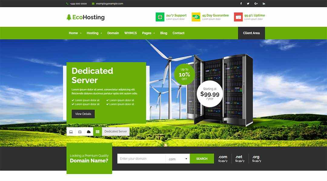 Eco Hosting - Responsive Hosting and WHMCS WordPress Theme
