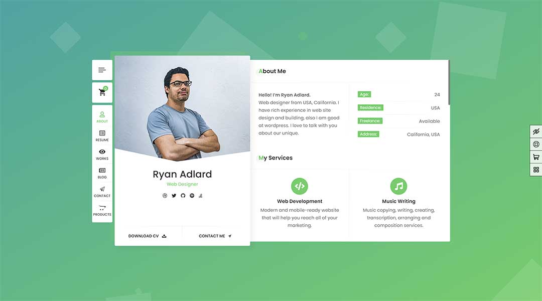 RyanCV - Resume WordPress Theme