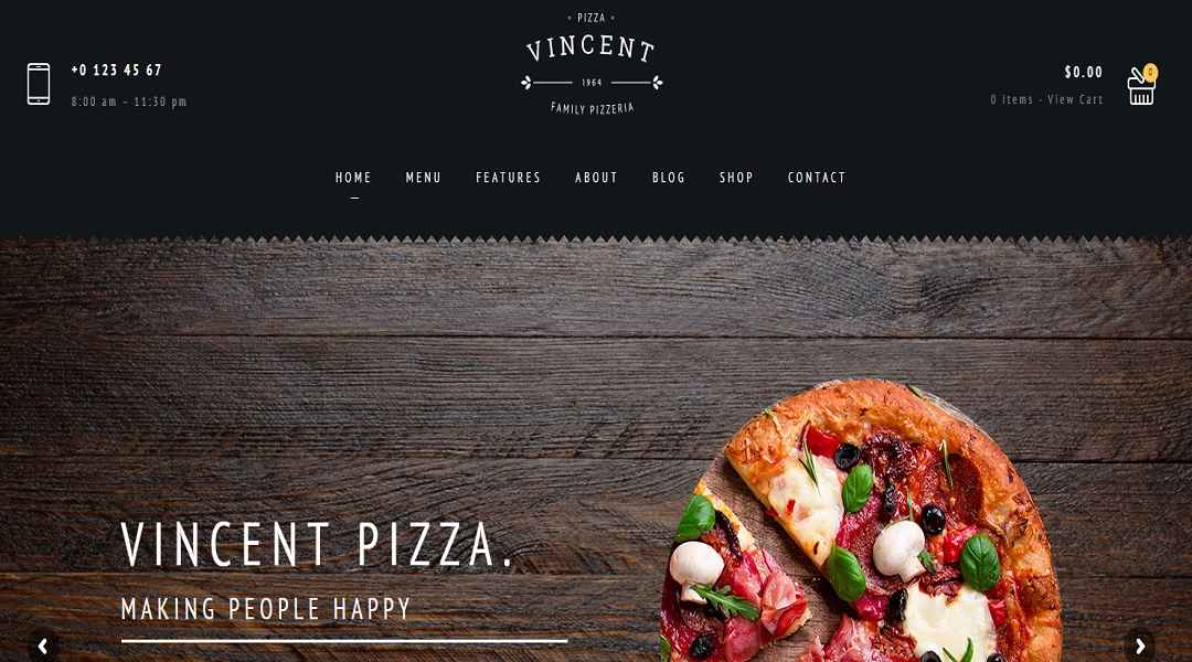 Vincent - pizza WordPress theme